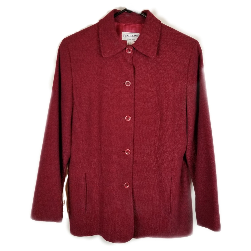 Pendleton Womens Coat SZ 8 Red Wool Harringbone